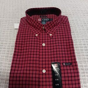NWT CHAPS "Easy Care" Dress Shirt, Red Plaid, Size Large